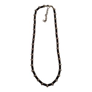 Vintage - Elegant Hancrafted Black Stone and Silver Metal Beaded Necklace